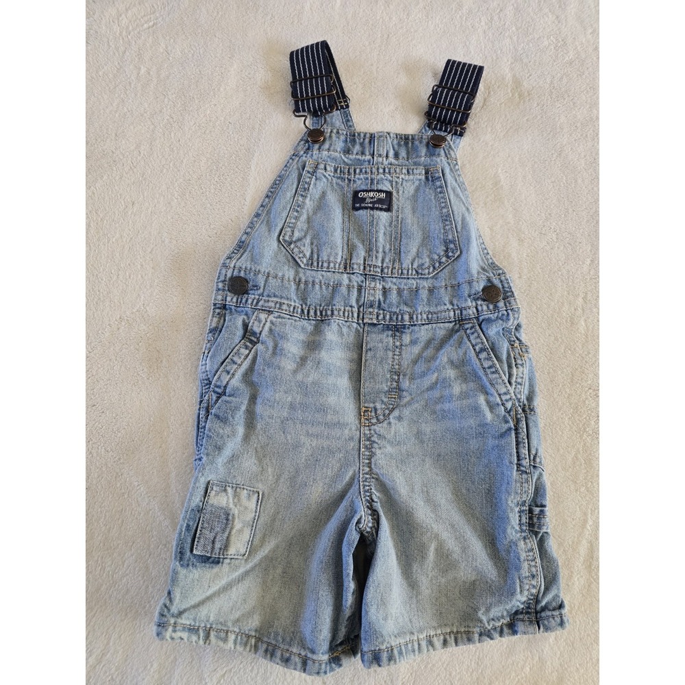 OSHKOSH B'gosh Toddler Boy Overalls 3T Adjustable Striped Straps Denim Snaps